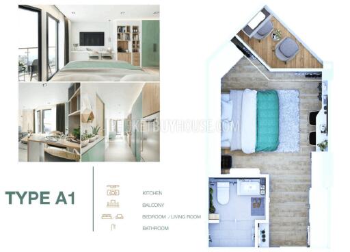 BAN6438: Studio with a unique layout in Eco condominium at crisis prices in Bang Tao area