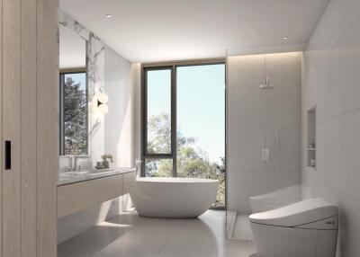 Modern bathroom with natural light from window