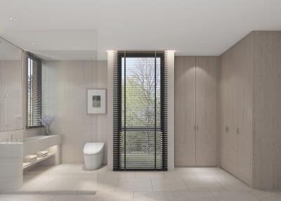 Modern bathroom with natural light and spacious design