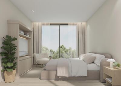 Modern bedroom with natural light and tasteful decor