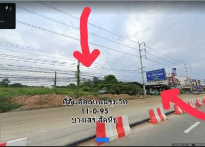 Land for sale on Sukhumvit Road, Bang Saray, Sattahip, Chonburi.  Land 11 Rai 95 Sq Wa.