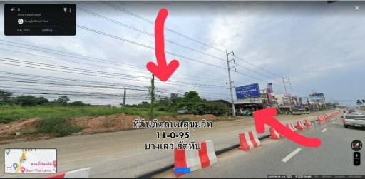 Land for sale on Sukhumvit Road, Bang Saray, Sattahip, Chonburi.  Land 11 Rai 95 Sq Wa.