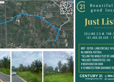 Land for sale Land 14 Rai Nong Jub Tao, Na Chom Thian, Chonburi