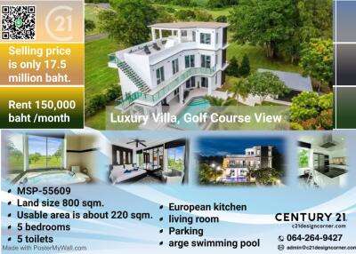 Luxury Villa, Golf Course View @ Pattaya, Modern Design, Private, Super Exclusive