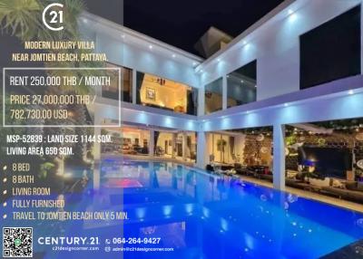 Luxury 8 bedroom pool villa for sale near Jomtien Beach, Pattaya.