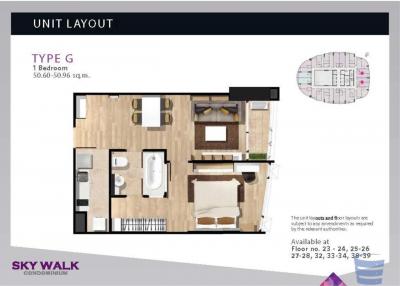[Property ID: 100-113-23347] 1 Bedrooms 1 Bathrooms Size 50Sqm At Sky Walk Condominium for Rent 35000 THB