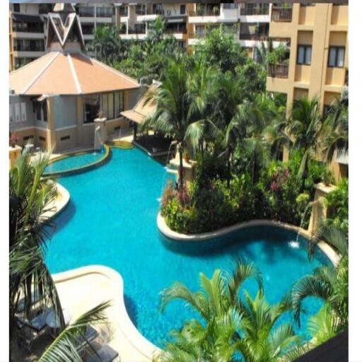Large 1 bedroom condo with a pleasant pool view