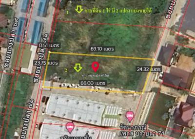 Land for sale, 1 rai, Soi Bang Pla 71, Thepharak Road, Bang Pla, Bang Phli, Samut Prakan.