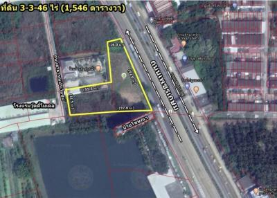 Land for sale, 3 rai 346 square wah, Petchkasem Road, Tha Tamnak , Nakhon Chai Si, Nakhon Pathom.