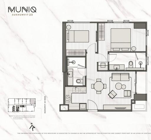 For SALE : MUNIQ Sukhumvit 23 / 2 Bedroom / 2 Bathrooms / 55 sqm / 12300000 THB [S12012]