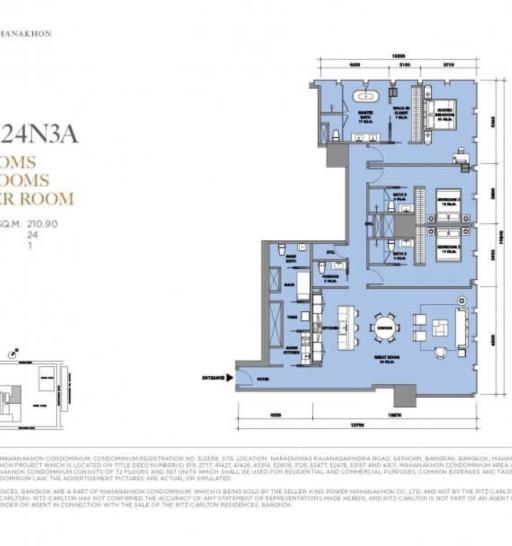 3 Bedrooms 3.5 Bathrooms Size 210.90sqm. The Ritz Carlton Residences for Sale 85,980,000 THB