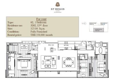 The St. Regis Residences 3 bedroom condo for rent