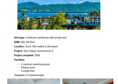Penthouse 3 Bedrooms with Private Pool For Sale in Choeng Thale Phuket