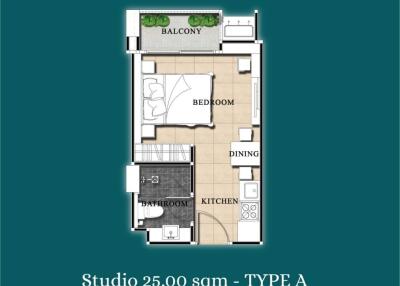 Studio room with modern decoration for sale