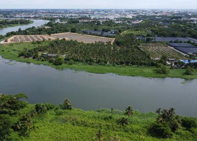 Urgent Sale: Riverside Land near Tha Chin River, 110 meters wide, located in Sam Phran District, Nakhon Pathom Province.