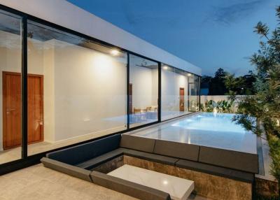 Luxury single storey pool villa with high-quality features and 24-hour security in a prime location with nearby attractions.