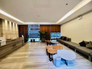 Modern lobby interior with comfortable seating and stylish decor