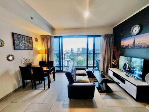 Modern living room with city view