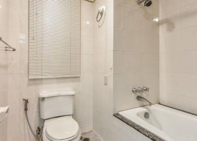 Modern bathroom interior with toilet and bathtub