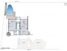 Architectural blueprint of upper floor plan with pool