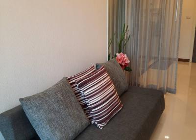 Modern living room with comfortable sofa and natural light
