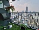 Cosy balcony with artificial grass overlooking the cityscape