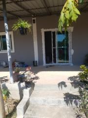 Exterior view of a house with a concrete porch and plants