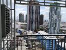 Urban view from the balcony of a high-rise apartment building