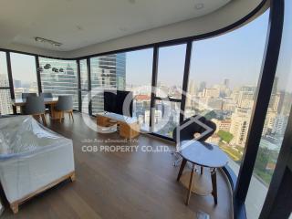 Modern living room with panoramic city view