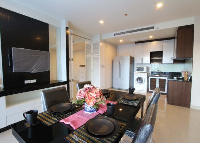 Modern kitchen with dining area in an apartment