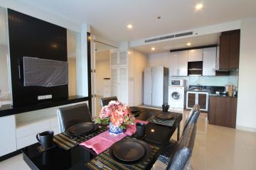 Modern kitchen with dining area in an apartment