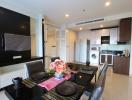 Modern kitchen with dining area in an apartment