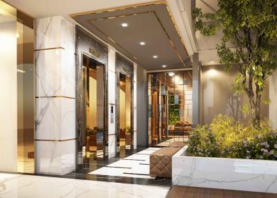 Elegant lobby interior with marble flooring and modern design elements