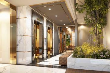 Elegant lobby interior with marble flooring and modern design elements