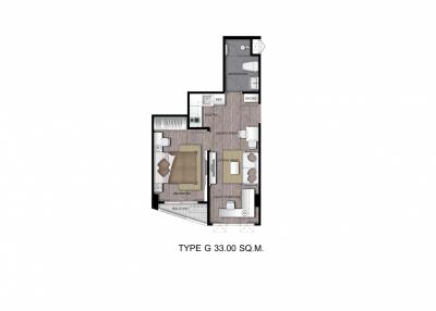 Floor plan design of a 33.00 sq. m. apartment with layout details