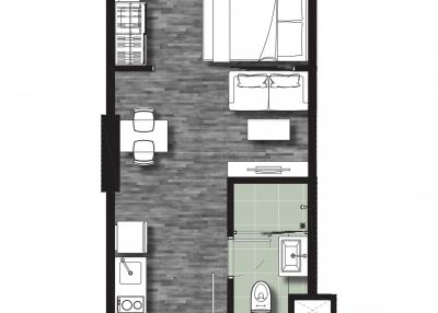 Floor plan of a modern apartment showing layout and room dimensions