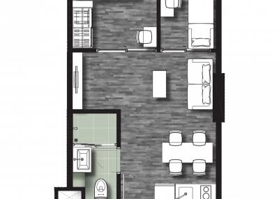 Floor plan of a type B apartment with dimensions