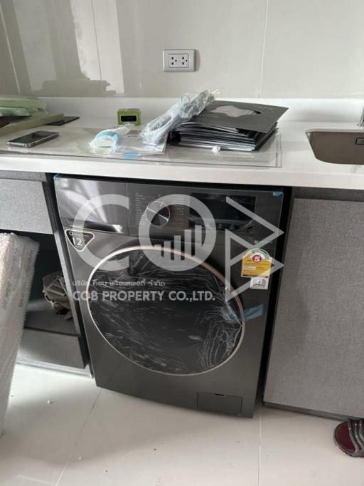 Modern kitchen interior with a new dishwasher