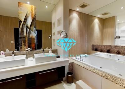 Luxurious bathroom interior with modern fixtures and artistic design