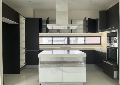 Modern kitchen with central island and built-in appliances
