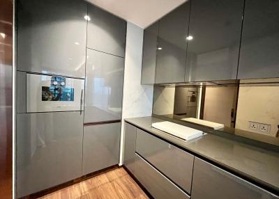 Modern kitchen with stainless steel cabinets and built-in appliances