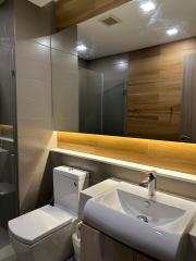 Modern bathroom interior with porcelain fixtures