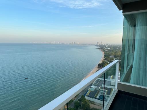 Panoramic sea view from a high-rise balcony