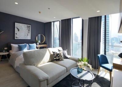 Modern living room with city view