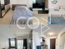 Collage of various rooms in a modern apartment