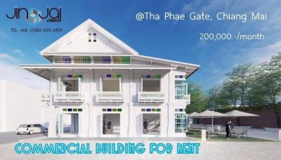Exterior view of a two-story commercial building for rent near Tha Phae Gate, Chiang Mai