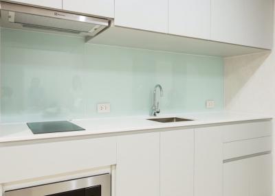 Modern white kitchen with built-in appliances