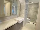 Modern bathroom with neutral tones and sleek finishings