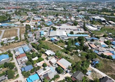 Aerial view of residential and industrial area for real estate listing