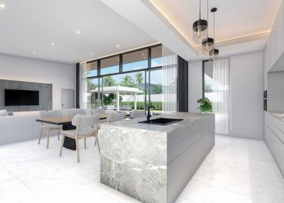 Modern open plan living room with kitchen and dining area